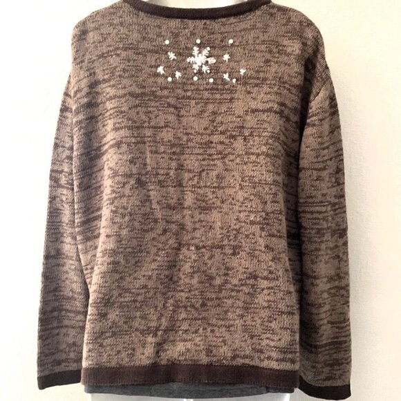 VINTAGE SNOWMAN CHRISTMAS JACKET BROWN PLUS 2X - Picture 5 of 12